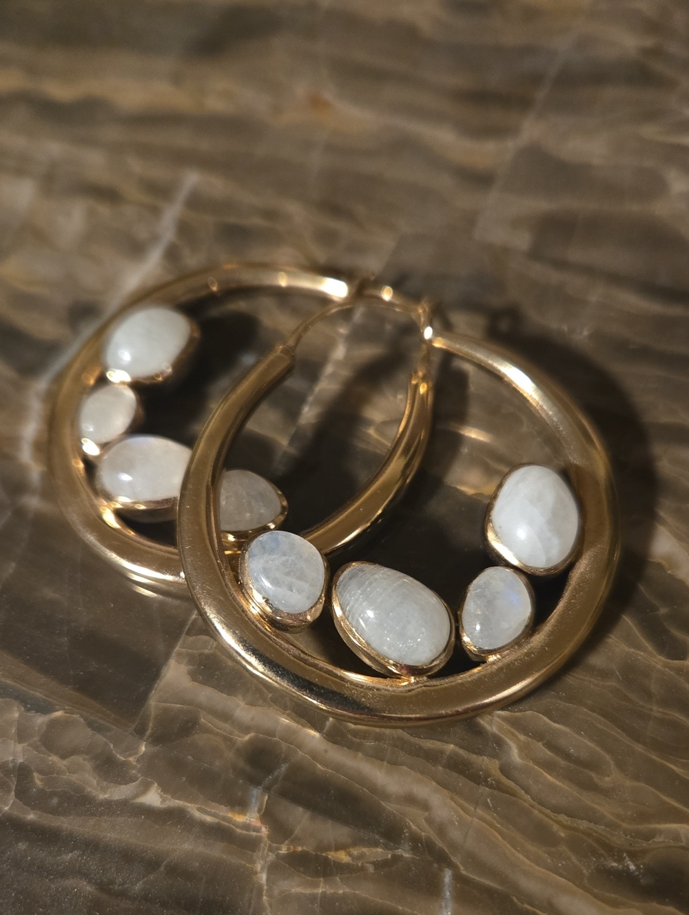 Lucky Brand Gold Hoop Earrings with White Moonstone Accents